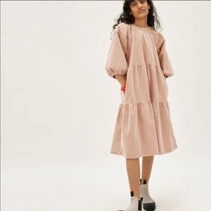 NWT XS Everlane tiered corduroy dress blush